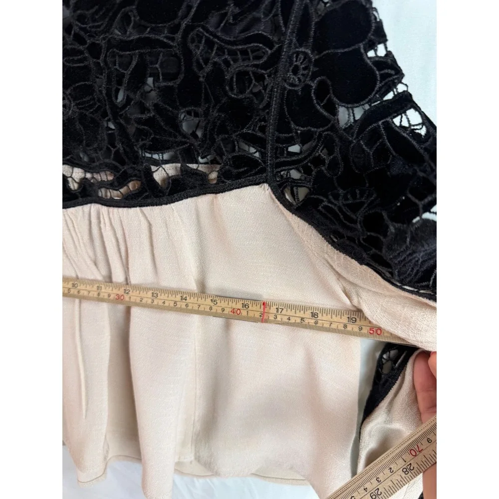 Velvet Lace Free People Crop‎ Top Long Sleeve Black Cream Boho Victorian Blouse